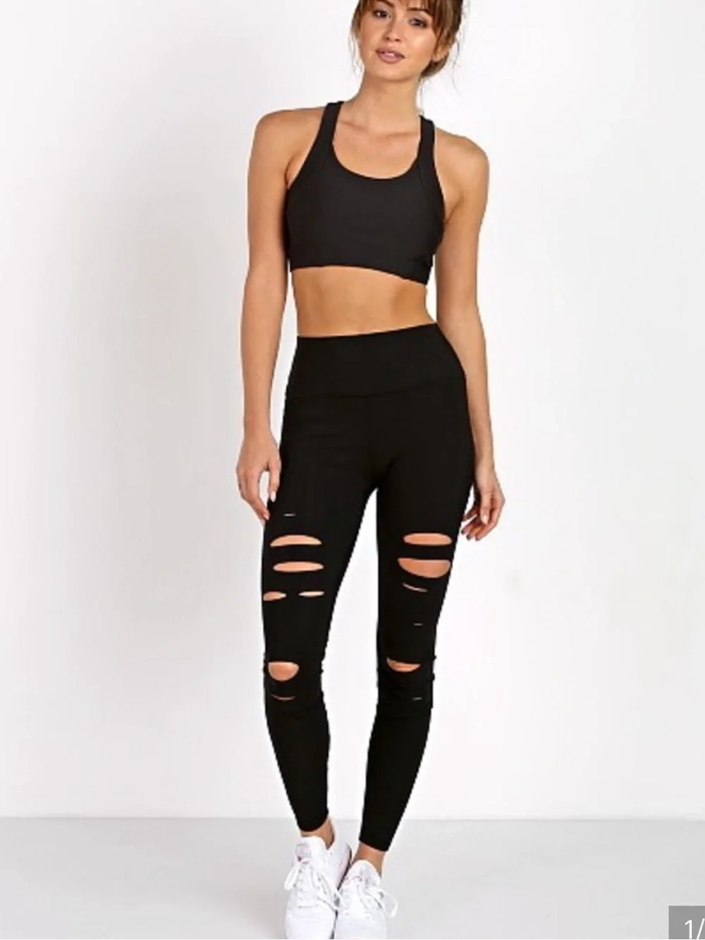 Alo Blue Hi-Waist Warrior Ripped Leggings Sz M w MEASUREMENTS Reflective Logo